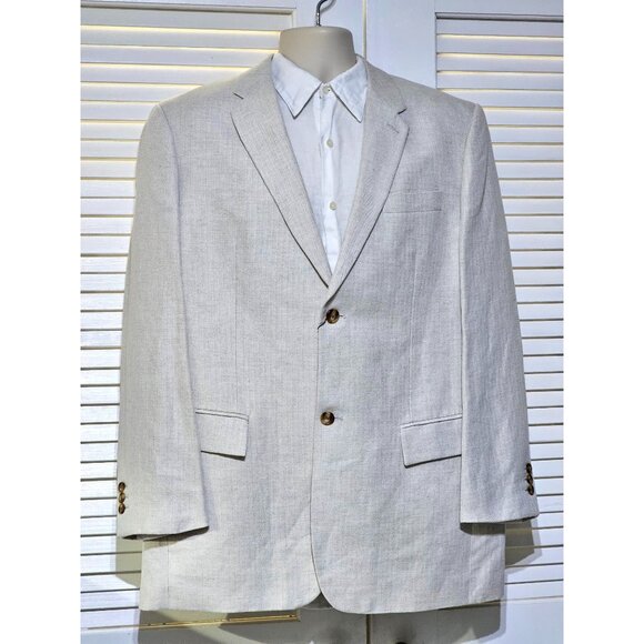 NWT Perry Ellis Men Ivory Herringbone Linen Blend Blazer Tailored Sz 44 Reg 2760 - Picture 2 of 15